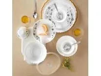 Larah by Borosil Silk Series Luna Opalware Dinner Set with Steel Spoon | 41 Pcs for Family of 6 | Microwave & Dishwasher Safe | Bone-Ash Free | Crockery Set for Dining & Gifting | Plates & Bowls