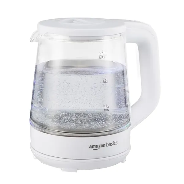 Amazon Basics 1.5 Litre Electric Glass Kettle | 1350W | 360° Swivel Base | Led Indicator | Dry Boil Protection |Auto Shut-off & Overheat Protection | Multipurpose Travel Kettle
