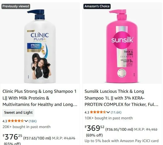 Branded Shampoo's upto 70% off starting From Rs.172 @ amazon