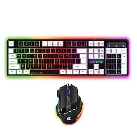Ant Esports KM1410 Wired Gaming Keyboard and Mouse Combo, RGB LED Backlit, 25 Keys Anti-ghosting Water Resistant Membrane Keyboard, Carbon Black, Upto 3600 DPI RGB Gaming Mouse.