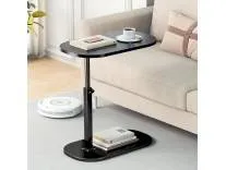 MTANK Height Adjustable C-Shaped Side Table for Bed & Sofa - 360 Degree Swivel Top, 17-33 Inch Adjustable Height - Patient & Elder Bedside Table - Engineered Wood Top, Metal Stand