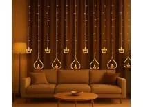 Desidiya® Deep Diya Curtain Lights Diwali Curtain Lights Warm White Indoor & Outdoor Lights for Home, 3 Meter Plug-in Lights with 108 LEDs, 6+6 Diya, Party, and Festive Decor- Corded Electric