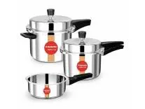 Butterfly Cordial Plus 2L, 3L & 5L SS Pressure Cooker Combo | Stainless Steel | Induction & Gas Stove Compatible| ISI Certified| Triple Safety System| Silver