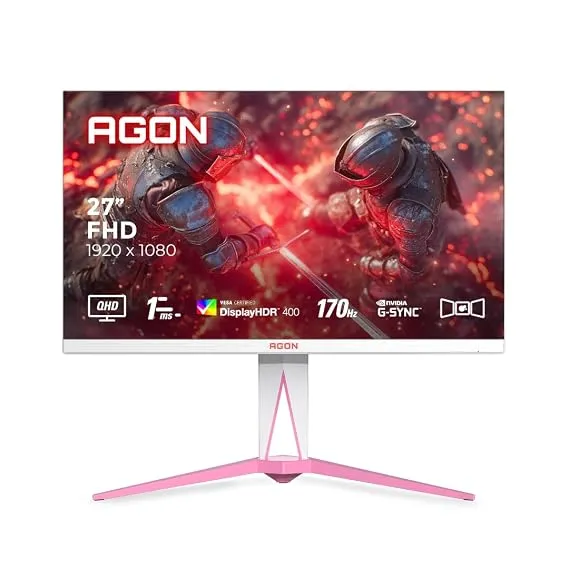 [HDFC NC EMI] AOC AG275QXR 27" QHD White and Pink Gaming Monitor with Fast IPS, 170Hz Refresh Rate, 1ms, G-Sync Compatible, HDR400, Light FX Rear Illumination, Low Input Lag, Frame Less 3-Side Design, HDMI & DP