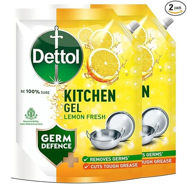 Dettol Lemon Fresh Dishwash liquid and Kitchen Gel || Cuts Tough Grease || Remove germs || 1500ml, (Refill Pack) (Pack of 2)