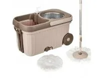 Amazon Brand - Presto! Elite Spin Mop with Steel Wringer and Auto-fold Handle, Chestnut, 2 Refills