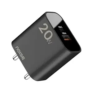 Noise 20W Fast Charger Adapter: Dual Ports (USB-C & USB-A), BIS Certified, Compatible with iPhones, Samsung & Android Users, PD 3.0, QC 3.0 with Overheat/Overcharge Protection (Black)