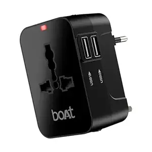 Boat Universal Travel Adapter C10 Compatible with US, UK, EU & AU Plug Types, Two USB Ports with 10W Max Support, 5-in-1 International Travel Adapter with Overheat/Overcharge Protection Rs. 489 @ Amazon