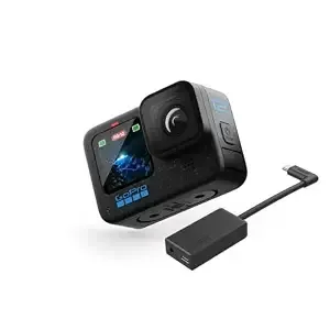 GoPro HERO12 MotoVlog Combo – HERO12 Waterproof Action Camera with Front + Rear LCD, 5.3K60 Ultra HD, HyperSmooth 6.0, Live Streaming, Enduro Battery & Pro 3.5mm Mic Adapter for Bikers