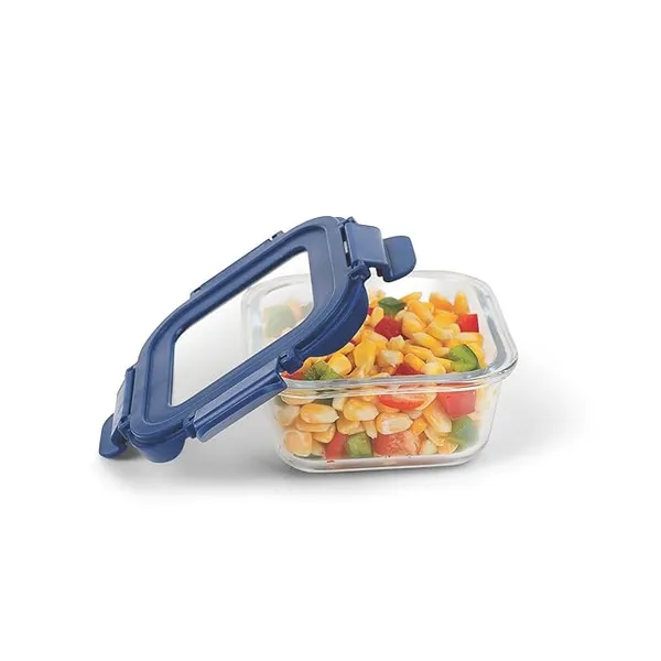 SignoraWare Secure N Store Borosilicate Glass Square Container | Airtight Seal | Microwave Safe | Reheating & Baking | Stylish & Practical | Great for Office, Travel & Outdoors (320ml | Clear)