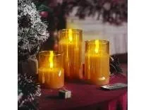 TIED RIBBONS Pack of 3 Flameless LED Candles with Remote Controller and Timer AAA Battery Powered with Golden Acrylic Fiber Glass for Festive - Christmas Decorations Items for Home Office Church Gift Rs.699 @ Amazon