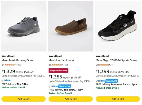 Woodland Shoes upto 80% off starting From Rs.274 @ amazon