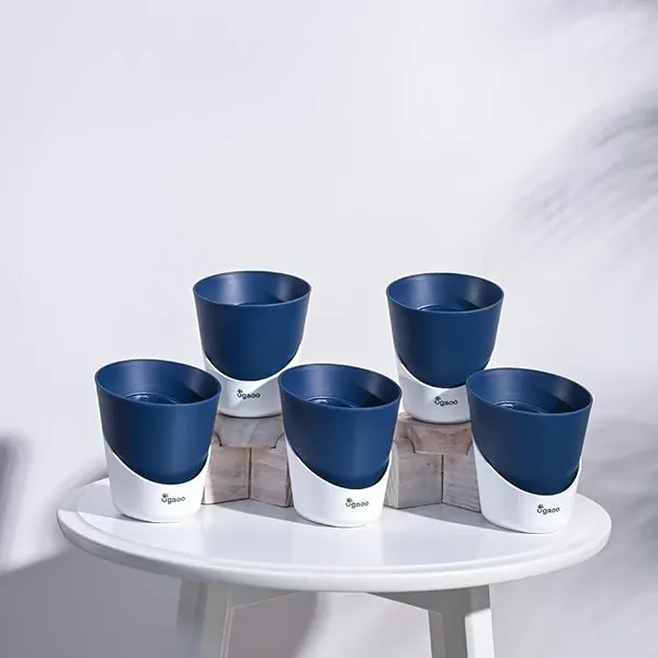 UGAOO 4 Inch Atlantis Self Watering Planter - Set of 5 (Midnight Blue) | Flower Pots for Indoor Plants | Plastic Planter Pots | Decorative Pots for Living Room, Kitchen, Office & Home Decor