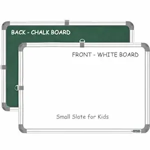 YAJNAS 1x1.5 Feet Non-Magnetic Heavy-Duty Aluminum Frame White Board with Chalk Board Small Slate (Pack of 1)