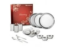 Wonderchef Harmony Premium Wedding Gift & Pooja Set | Plates, Bowls, Glasses, Spoons, Pooja Thali, Diya & Agarbatti Stand | Elegant Red Gift Box for Weddings, Festivals, Housewarmings