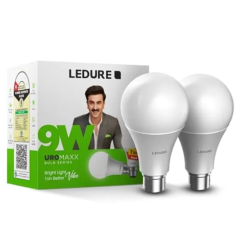[Apply 2% Coupon] LEDURE Uromaxx 9W LED Bulb|B22 Base|BIS and BEE Approved|CoolWhite,Pack-1(Qty-2)