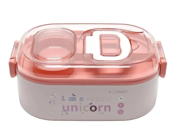Vibgyor Vibes Thermal Stainless Steel Unicorn Cartoon Print Insulated Stainless Steel Lunch Box with a Fork for Boys/Girls School (700 Ml) Random Color