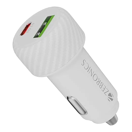 Zebronics 48W Car Charger with Dual Output - Type-C (30W) & USB (18W), PPS Tech, Rapid Charging, LED Indicator, for Smartphones, iPhones, Tablets, Earbuds (CC48 Plus, White) Rs.132 @ Amazon
