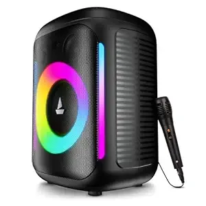 boAt PartyPal 30, 25W Signature Sound, RGB LEDs, Wired Mic for Karaoke, Up to 6H Battery, TWS Mode, Multi Connect, Bluetooth Speaker, Wireless Speaker, Portable Speaker (Premium Black)