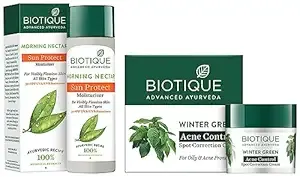 Biotique Bio Morning Nectar Sunscreen Ultra Soothing Face Lotion, SPF 30+, 120ml & Bio Winter Green Spot Correcting Anti Acne Cream, 15g Rs.259 @ Amazon