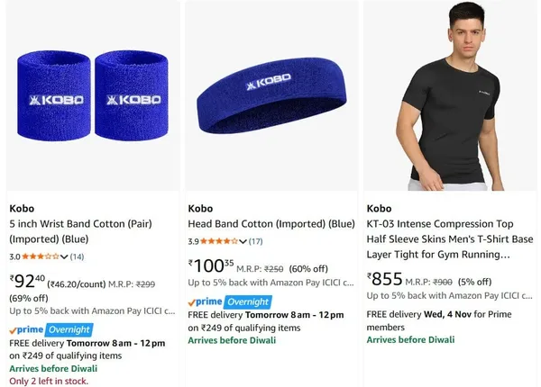 Kobo Sports Clothing upto 85% off starting From Rs.92 @ amazon