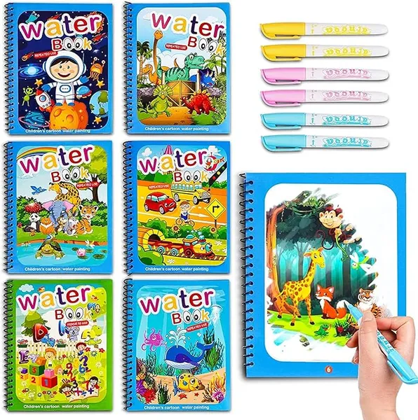 SNAPTRON Return Gifts For birthday For Kids Party -6Pcs Water Coloring Books| Water Doodle Book for 3 4 5 6 7 For Return Gifts for Kids| Reusable Magic Book with Doodle Pen| Best Return Gifts Rs.274 @ Amazon