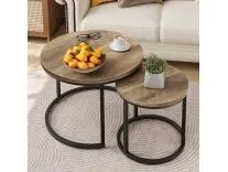 Smuxee Nesting Coffee Table Set of 2 for Living Room - Round Wooden Top & Matte Black Metal Base - Space Saving & Stylish Rs.1609 @ Amazon