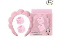 TEMPERIA Makeup Headband Wristband Set for Women & Girls | Head Bands Skincare Hairband for Spa | Hair Band for Facial Time | 3 Pieces Set | Pink Rs.142 @ Amazon