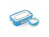 SignoraWare Smiley Stainless Steel Lunch Box | Airtight & Leakproof Lid | Compact & Lightweight | Tiffin for Office, School & Travel Use | Easy to Clean (700ml+130ml | TBlue)