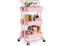 JIALTO Multipurpose Trolley with Wheels- Heavy Duty 3-Tier Utility Cart for Storage & Organization- Movable Rack for Home, Kitchen, Bathroom, Pantry- Durable Metal Frame with Lockable Wheels (Pink) Rs.1879 @ Amazon