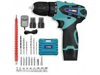 12V Li-ion Cordless Drill Machine | Screwdriver | Chuck 10mm | 1350RPM | Torque 18+1 | Pistol Grip | Spiral Drill | 24 Accessories drill bits in carrying tool kit