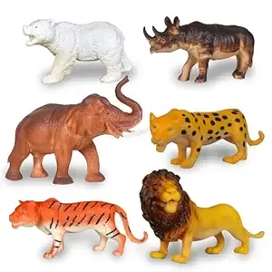 TEC TAVAKKAL Set of 6 Big Size Full Action Toy Figure Jungle Cartoon Wild Animal Toys Figure Playing Set for Kids Current Animals Bear Rhino Elephant Leopard Tiger Lion Toys for Kids (Big) Rs.284 @ Amazon