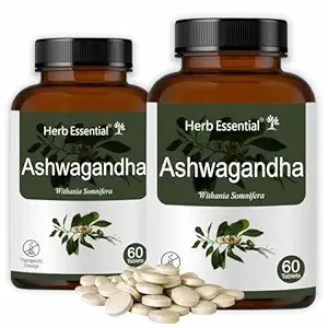 Herb Essential Ashwagandha Tablets, 500mg, 120 Tablets | Extra Energy,Stress Relief | Rich in Antioxidants | Immunity Booster |100% Natural | 60 Tablets(Pack of 2) Rs.261 @ Amazon