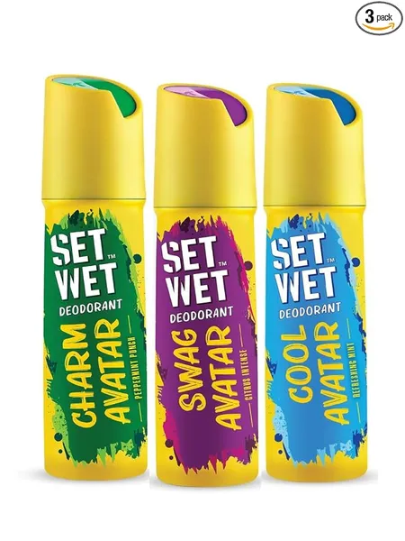Set Wet Cool, Charm & Swag Avatar Deodorant & Body Spray Perfume For Men,Pack of 3,180 ml Each