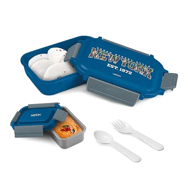 MILTON Super Sherry Tiffin Lunch Box for Kids Boys & Girls with Leak-Proof Inner Container| Food Grade,BPA Free,Compact & Durable Snacks Box for Kids I Plastic Spoon & Fork, 780 ml, Blue Rs.149 @ Amazon