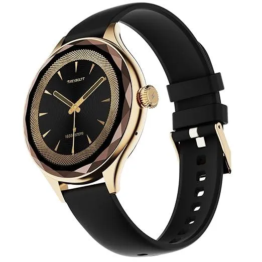 Fire-Boltt Phoenix Aura Women Smart Watch with 1.26” Diamond-Cut HD Display, Rotating Crown, Wireless Charging, Bluetooth Calling, Voice Assistant, 120+ Sports Modes - Carbon Black
