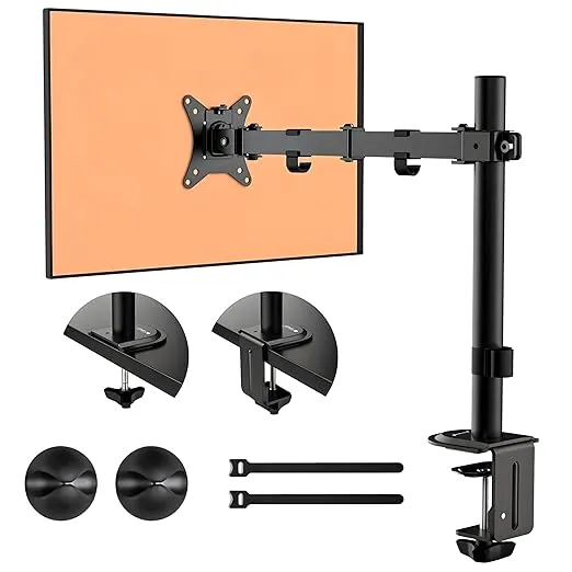 Artikel Single Monitor Desk Mount | Adjustable Heavy Duty Monitor Arm | VESA Mount with C Clamp & Grommet Mounting Base | Computer Monitor Stand for Screen up to 27 inch | Table Mounted | Black Rs.1399 @ Amazon