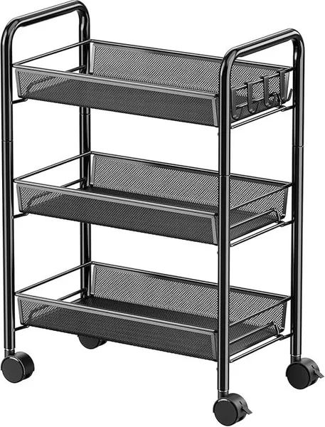 TARKAN 3-Tier Rolling Metal Storage Cart, Mesh Baskets with 360° Wheels, Multipurpose Trolley (Black) Rs.899 @ Amazon
