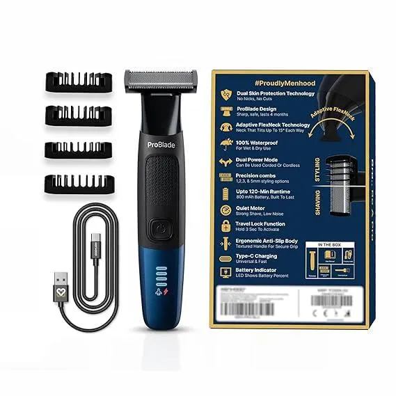 [Apply ₹500 Coupon] MENHOOD ProBlade 3-in-1 Hybrid Beard Trimmer Shaver for Men Trim Style Shave Adaptive Flex Neck 120 Min Runtime USB-C LED Indicator Dual Protection Waterproof Multi-Comb