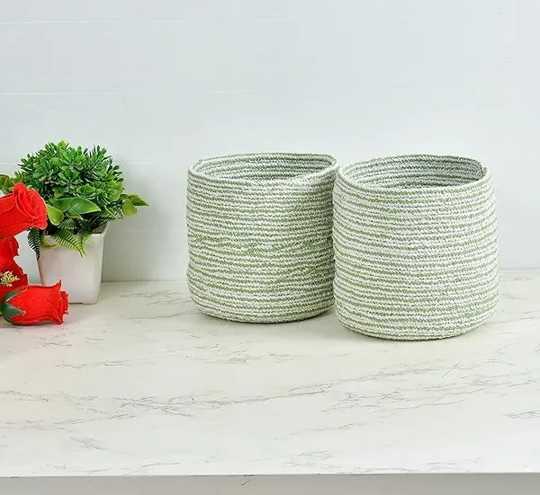 LaVichitra Braided Cotton Baskets | Planter Basket- Set of 2 (6 Inch), Green Rs.227 @ Amazon