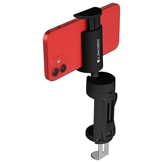 (Min Buy 2) Zebronics Lightweight 360° Rotatable Mobile Holder, Upto 6.9 inches, Multi Angle Adjustment, Universal Clamp, Compact, Foldable, Compatible with Mobile (MS90, Black)