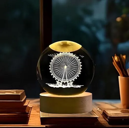 [Apply 3% Coupon] Btag 3D Ferris Wheel Night Lamp, Creative Engraved Crystal Ball Night Light for Home Decoration Best Gift for Any Occasion 6+6 Months Warranty (Ferris Wheel)