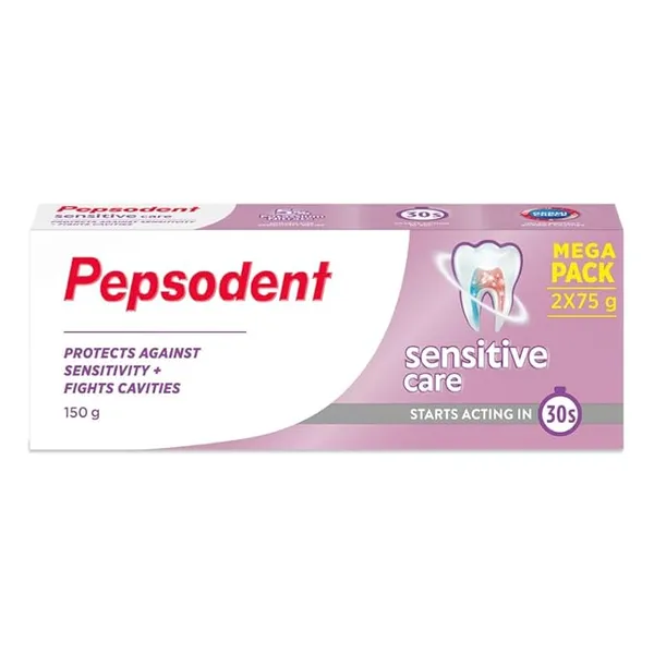 PEPSODENT SENSITIVE Care Toothpaste, Multipack, specially formulated with 5% Potassium Nitrate, Starts Acting in 30s,100% Vegetarian, Protects against Sensitivity & Fights Cavities,150G(75Gx2)