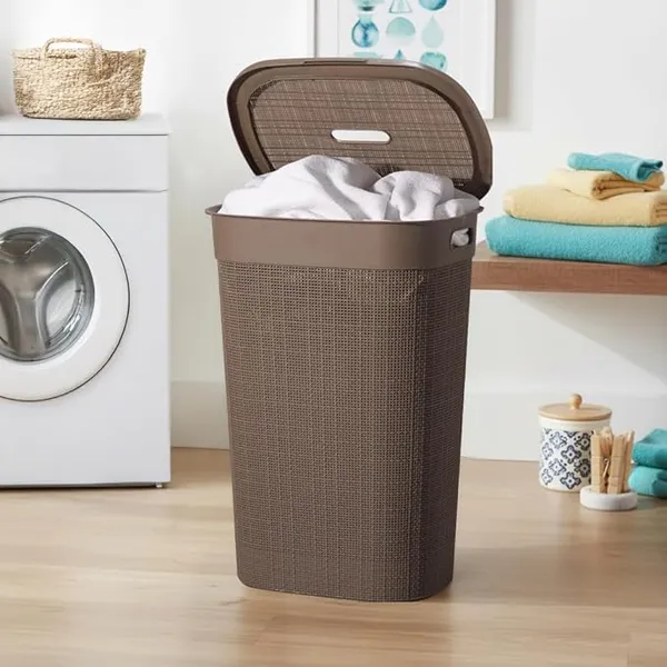 Kuber Industries Plastic Large 55 Ltr Laundry Basket with Lid & Handle | Multipurpose Hamper Bins Storing Washable Clothes, Blankets | Household Ideal for Home & Bathroom | Woods - Beige Rs.956 @ Amazon