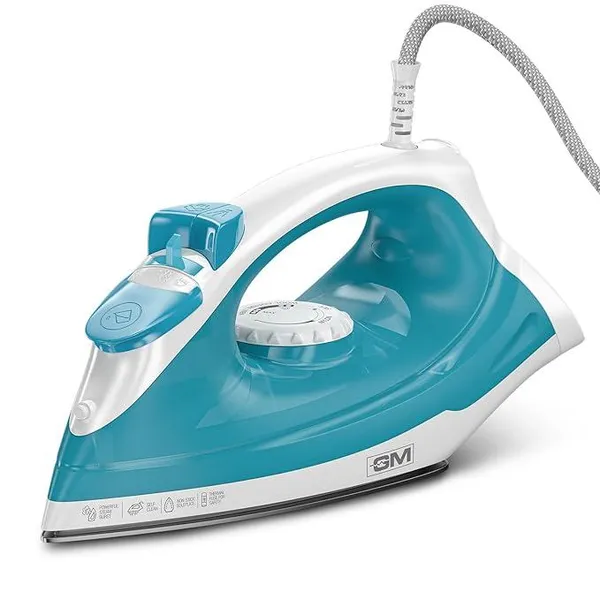 GM G-Swift Steam Iron 1250W with Dual Protection of Thermostat& Thermal FuseISelf CleaningI160ml Water Tank Vertical Steam Ironing|PTFE Non-Stick SoleplateIIndicator LightI360 Degree Swivel Cord- Blue