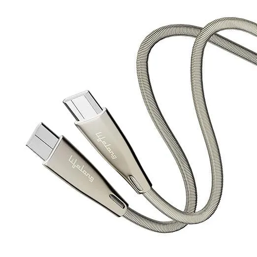 Lifelong Electronics 60W PD USB Type C to Type C Metal Coiled Fast Charging Cable | High Speed Data Cable | Aluminum Alloy & Tangle Free | iPhone 16/15/14, Android, Laptop, Tablet etc. | 1.25M Rs.204 @ Amazon