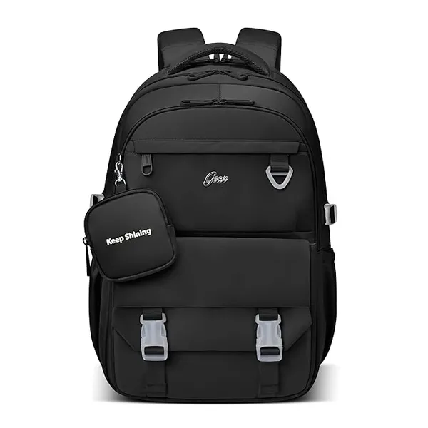 Gear Grace 19"/40L Large Water Resistant School Bag | Casual Backpack | Daypack | Travel Backpack | Kids Bag for Boys/Girls (Black - Black)