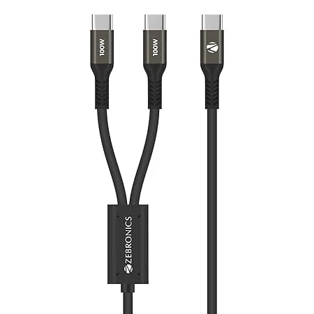 Zebronics 100W Type-C to Type-C 1.2m Cable, PD Fast Charge, 5A Output, SPD Protection, 480Mbps Data Sync, for iPhone 15 and Above, MacBook, iPad and Samsung Galaxy Series (WATTZ 100CC1, Black)