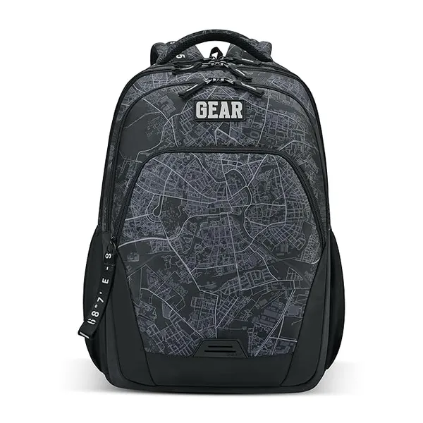 Gear Cityscape 19"/40L Large Water Resistant School Bag | Casual Backpack | Daypack | Travel Backpack | Kids Bag for Boys/Girls (Black - Black)