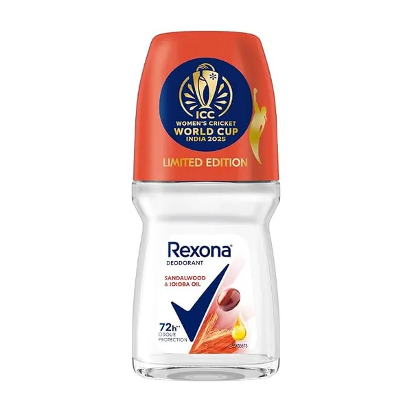 Rexona Sandalwood & Jojoba Oil Antiperspirant Roll-On | for Women | 12-HSA & Glycerin |72H Odour Protection | No White Marks | Limited Edition Pack - ICC Women’s Cricket World Cup India 2025 |50 ML